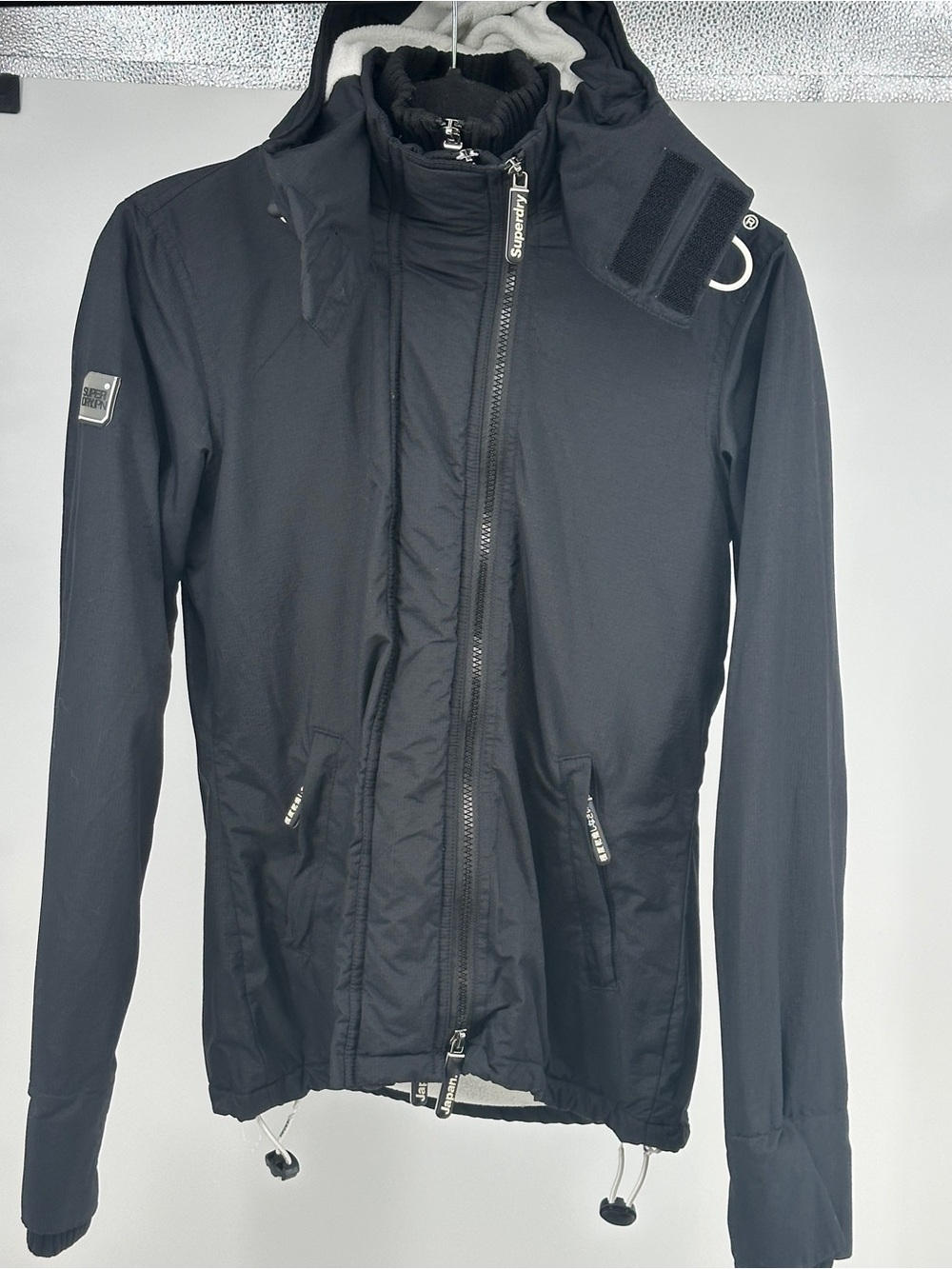 Superdry Women's XS Black Hooded Utility Performance Jacket Waterproof Logo